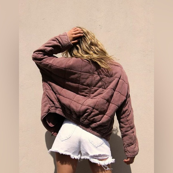 Free People Dolman Quilted Knit Jacket Cherry Cola - Picture 2 of 13